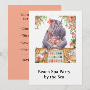 Hippo in Bikini Manicure Coastal Beauty beach spa Invitation