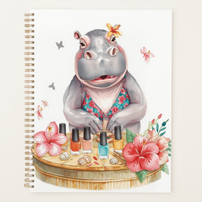  Hippo in Bikini Manicure Coastal Beauty beach spa Planner (Front)
