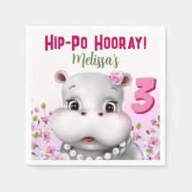 Hippo in Pearls Pink Floral Girl Birthday