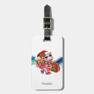 Hippo in red bikini for Christmas Luggage Tag