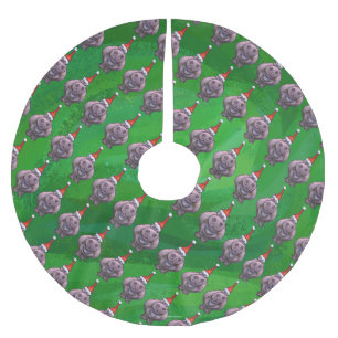 Hippo in Santa Hat Pattern On Green Brushed Polyester Tree Skirt