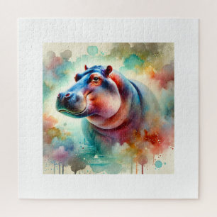 Hippo in serenity 220924AREF119 - Watercolor Jigsaw Puzzle