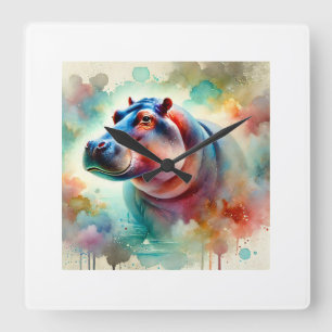 Hippo in serenity 220924AREF119 - Watercolor Square Wall Clock