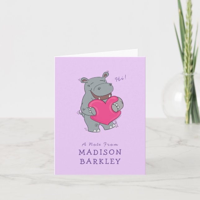 Hippo Kid's Cute Valentine Stationary Cards (Front)