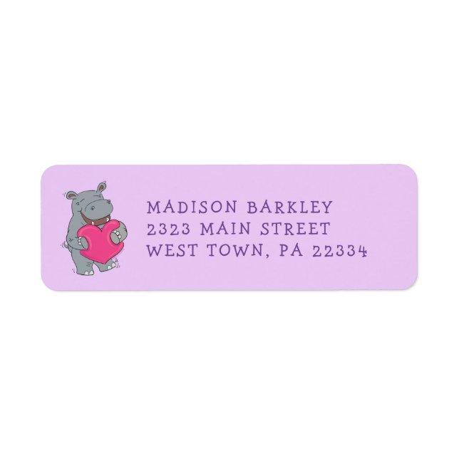 Hippo Kid's Cute Valentine's Return Address Label (Front)