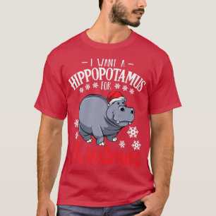 Hippo Lights Fun Santa Cute Celebrate Happy Christ T-Shirt
