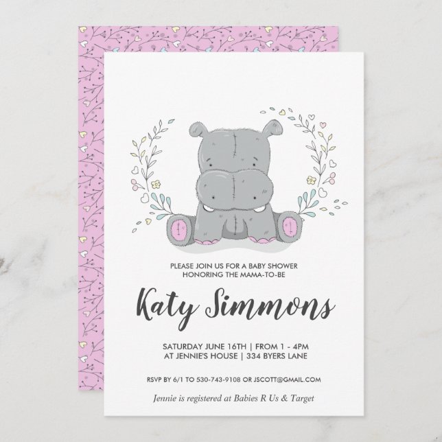 Hippo Love Baby Shower Invitation (Front/Back)
