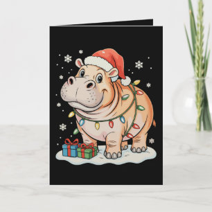 Hippo Lover Christmas Lights Xmas Holiday Season Card
