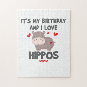 Hippo Lover It's My Birthday and I Love Hippos Jigsaw Puzzle