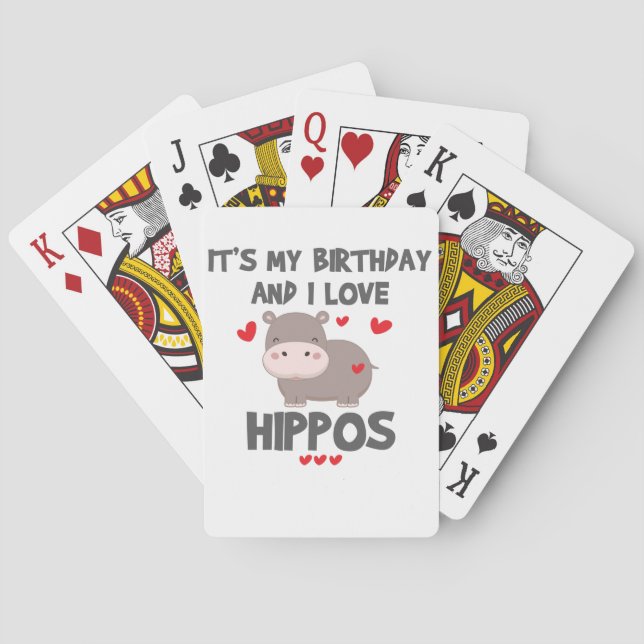 Hippo Lover It's My Birthday and I Love Hippos Playing Cards (Back)
