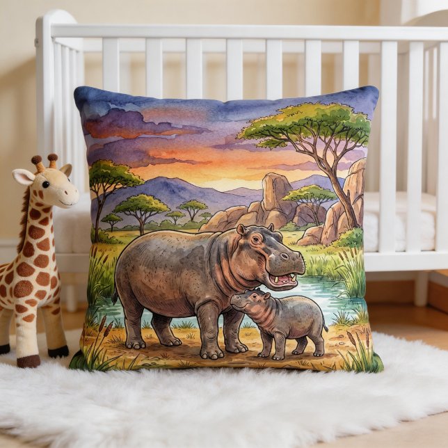 Hippo Mama And Calf Safari Animals  Cushion (Creator Uploaded)