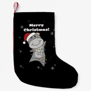 Hippo Merry Christmas Winter Animals Hippos Adult Small Christmas Stocking