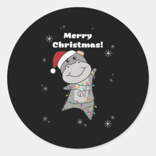 Hippo Merry Christmas Winter Animals Hippos Classic Round Sticker
