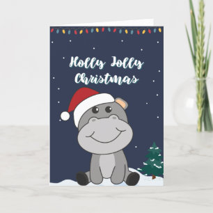 Hippo Merry Christmas Winter Animals Hippos Holida Holiday Card