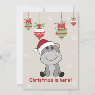 Hippo Merry Christmas Winter Animals Hippos Holida Holiday Card