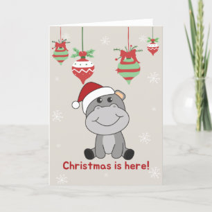 Hippo Merry Christmas Winter Animals Hippos Holida Holiday Card
