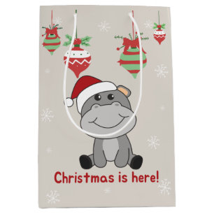 Hippo Merry Christmas Winter Animals Hippos Medium Medium Gift Bag