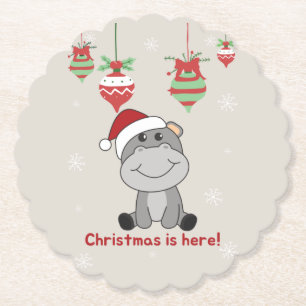 Hippo Merry Christmas Winter Animals Hippos Paper Coaster