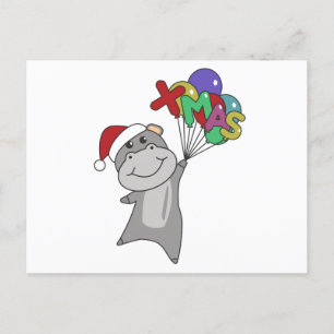 Hippo Merry Christmas Winter Animals Hippos Postcard