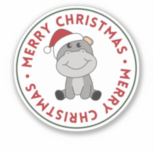 Hippo Merry Christmas Winter Animals Hippos Sticke