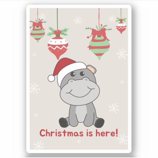 Hippo Merry Christmas Winter Animals Hippos Sticke (Front)