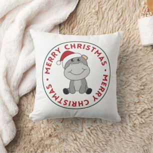 Hippo Merry Christmas Winter Animals Hippos Throw Cushion