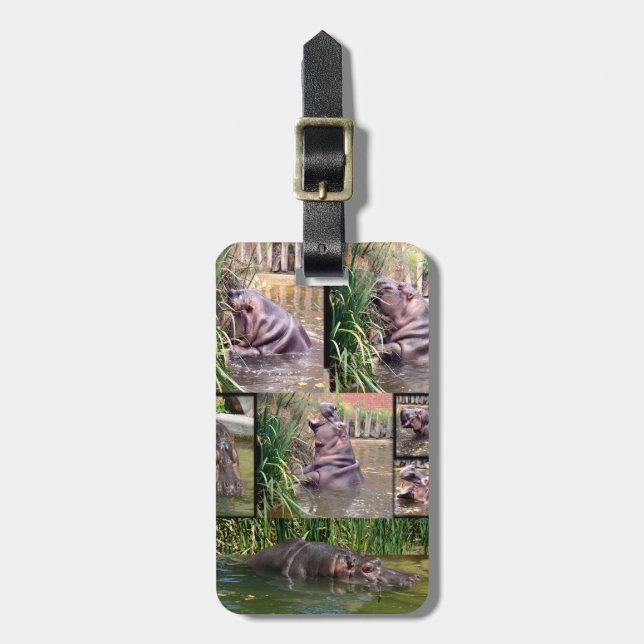 **"Hippo Moments: A Photo Collage of River Giants" Luggage Tag (Front Vertical)