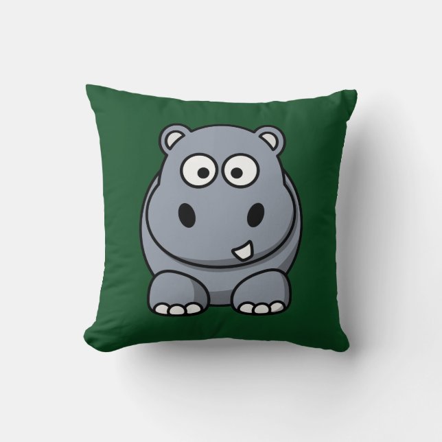 Hippo on a Dark Green Background Cushion (Front)