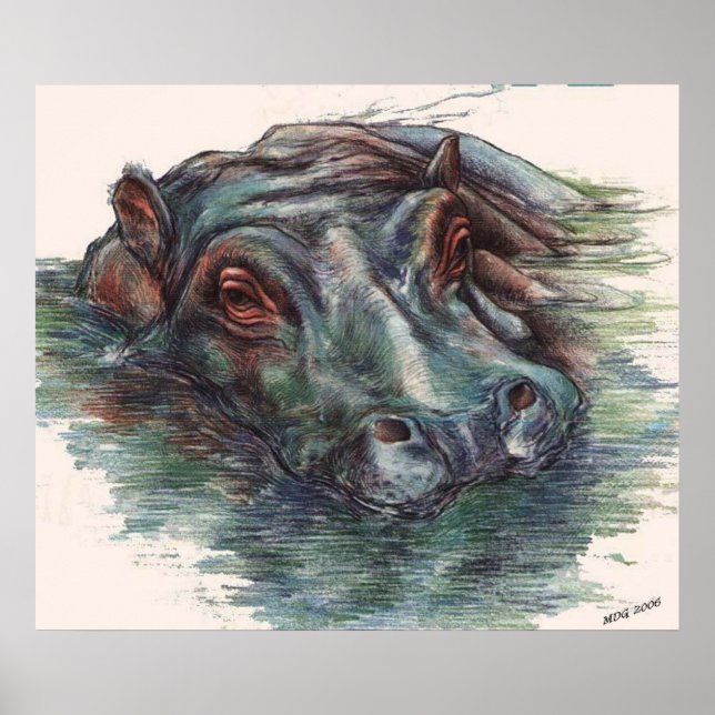 Hippo Painting Hippopotamus Portrait Poster (Front)