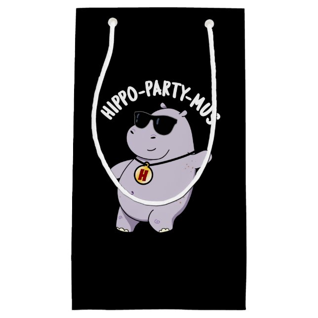 Hippo-party-mus Funny Animal Hippo Pun Dark BG Small Gift Bag (Front)