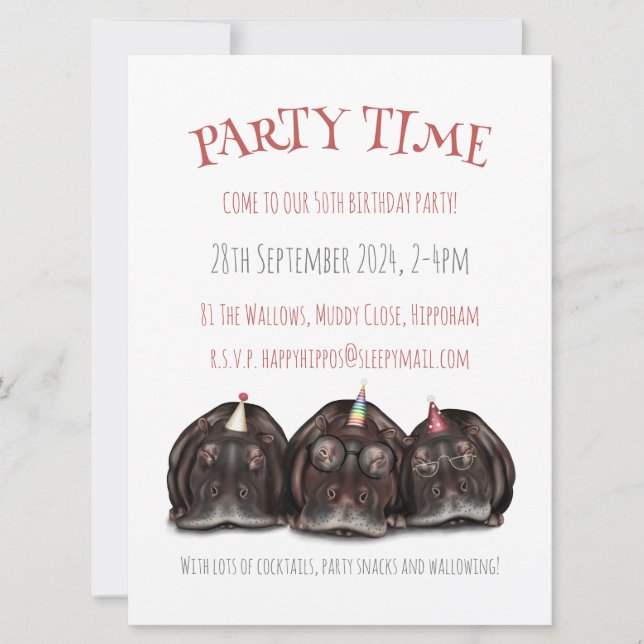 Hippo Personalised Party Invitation (Front)