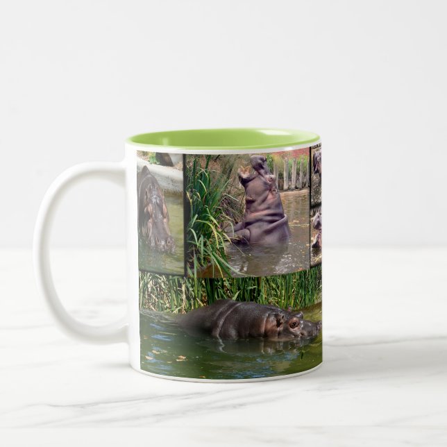 Hippo Photo Collage, Two-Tone Coffee Mug (Left)