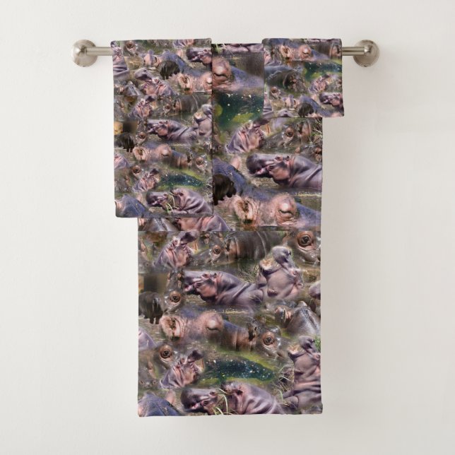 Hippo Picture Collarge, Bath Towel Set (Insitu)