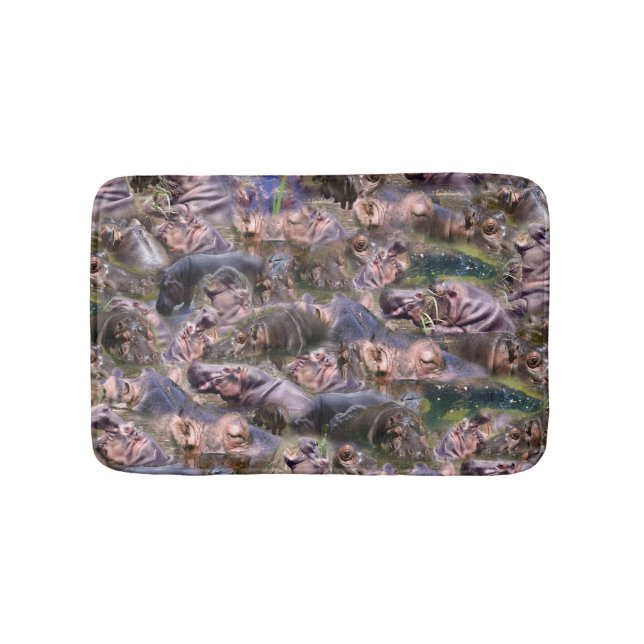 Hippo Pictures Collarge Small Memory Foam Bath Mat (Front)
