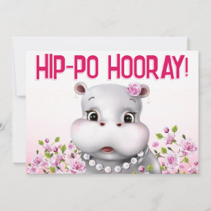 Hippo Pink Floral Girl Birthday Card