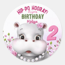 Hippo Pink Floral Girl Birthday
