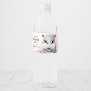 Hippo Pink Floral Girl Birthday Water Bottle Label