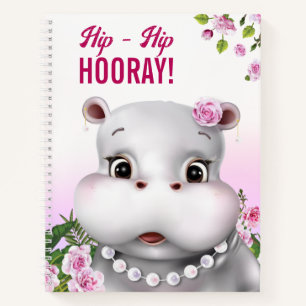 Hippo Pink Floral Kids Notebook
