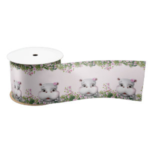Hippo Pink Floral Satin Ribbon