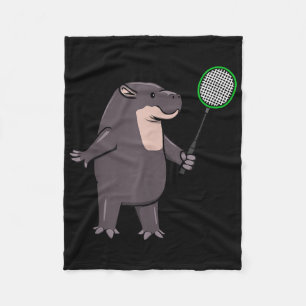 Hippo Playing Badminton Hobby Sports Fleece Blanket