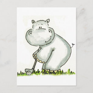 Hippo plays Golf Postcard