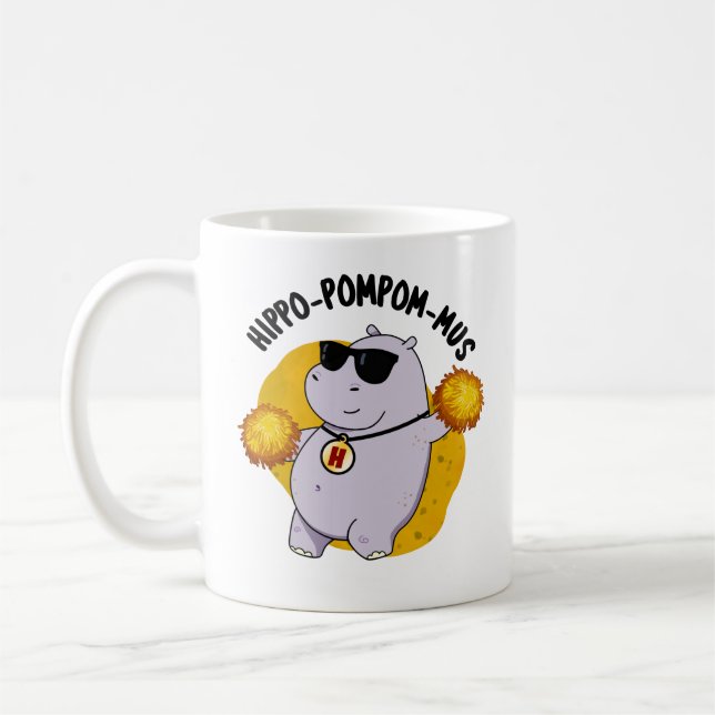 Hippo-pompom-mus Funny Animal Hippo Pun  Coffee Mug (Left)