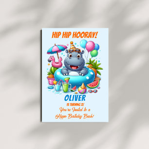 Hippo Pool Party Birthday Invitation HipHip Hooray