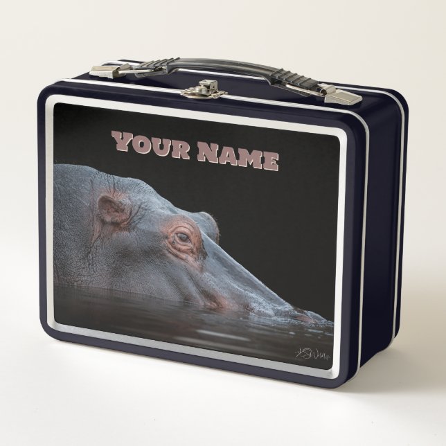 Hippo Power Lunch Box – Custom Name Gift (Front)