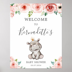 Hippo Princess Baby Shower Welcome Sign