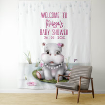 Hippo River Adventure Girl Baby Shower Backdrop