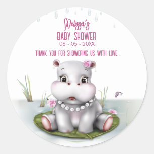 Hippo River Adventure Girl Baby Shower Classic Round Sticker
