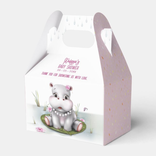 Hippo River Adventure Girl Baby Shower Favour Box (Front Side)
