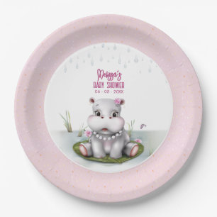Hippo River Adventure Girl Baby Shower Paper Plate