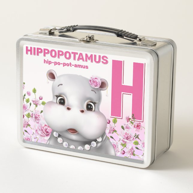Hippo Safari Alphabet Kids Metal Lunch Box (Front)